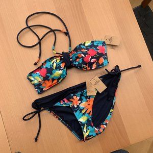 hollister matching floral navy bikini set